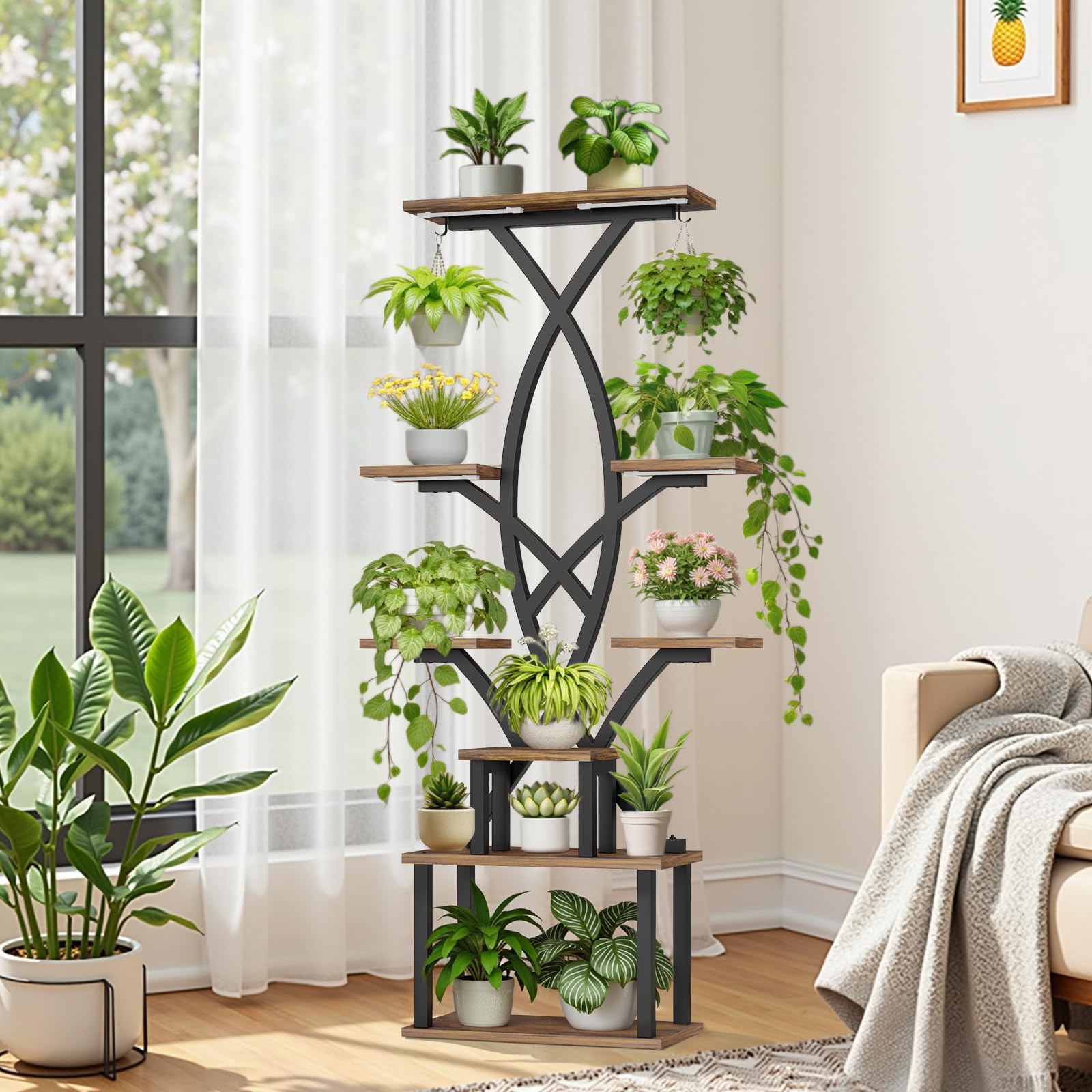 KELHOMECL plant stand styled in living room, enhances décor and brightens plants