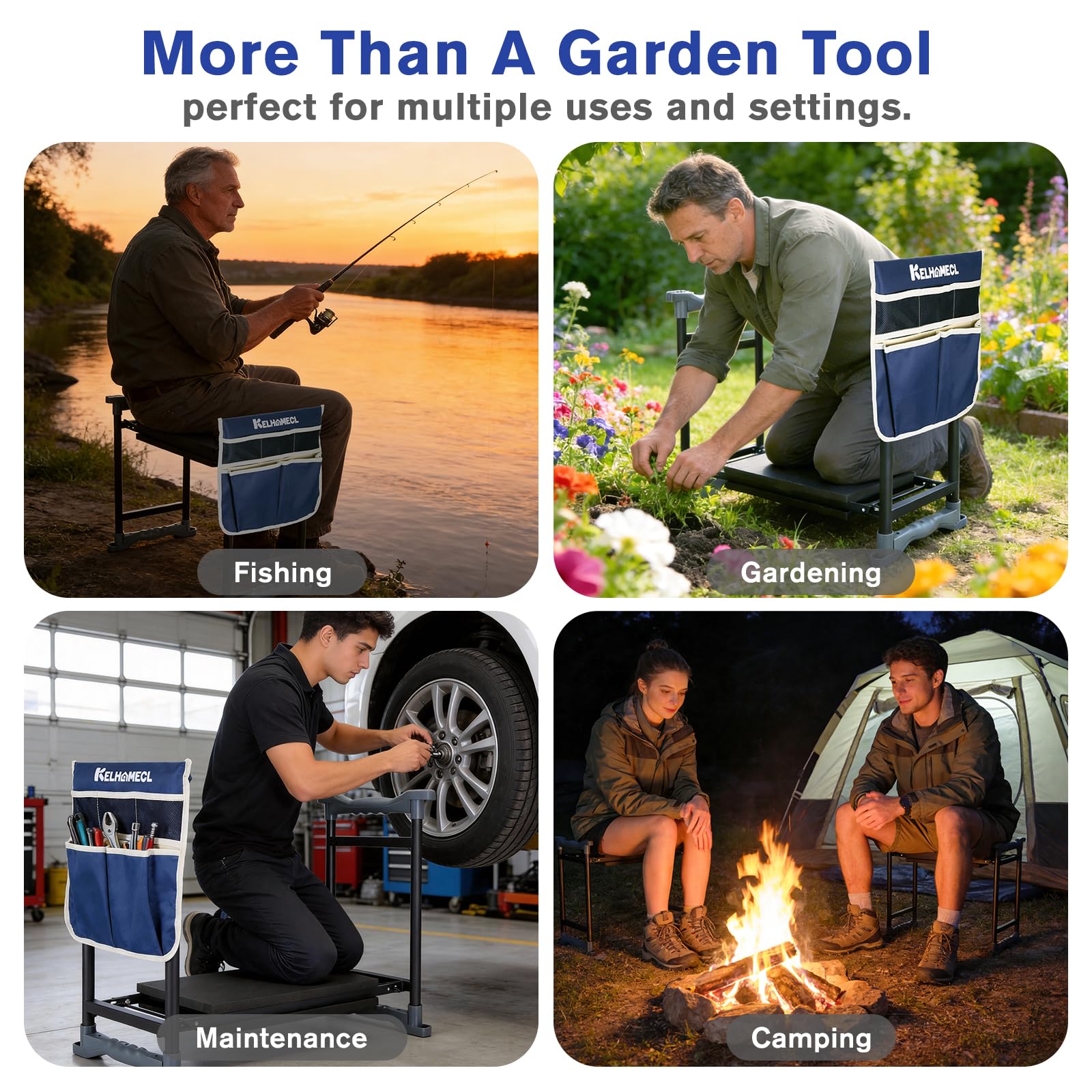 KELHOMECL in a garden with person kneeling showing practical outdoor use