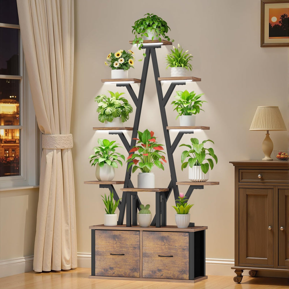KELHOMECL front view of 10-tier plant stand showing 13 pots and decorative shape benefit