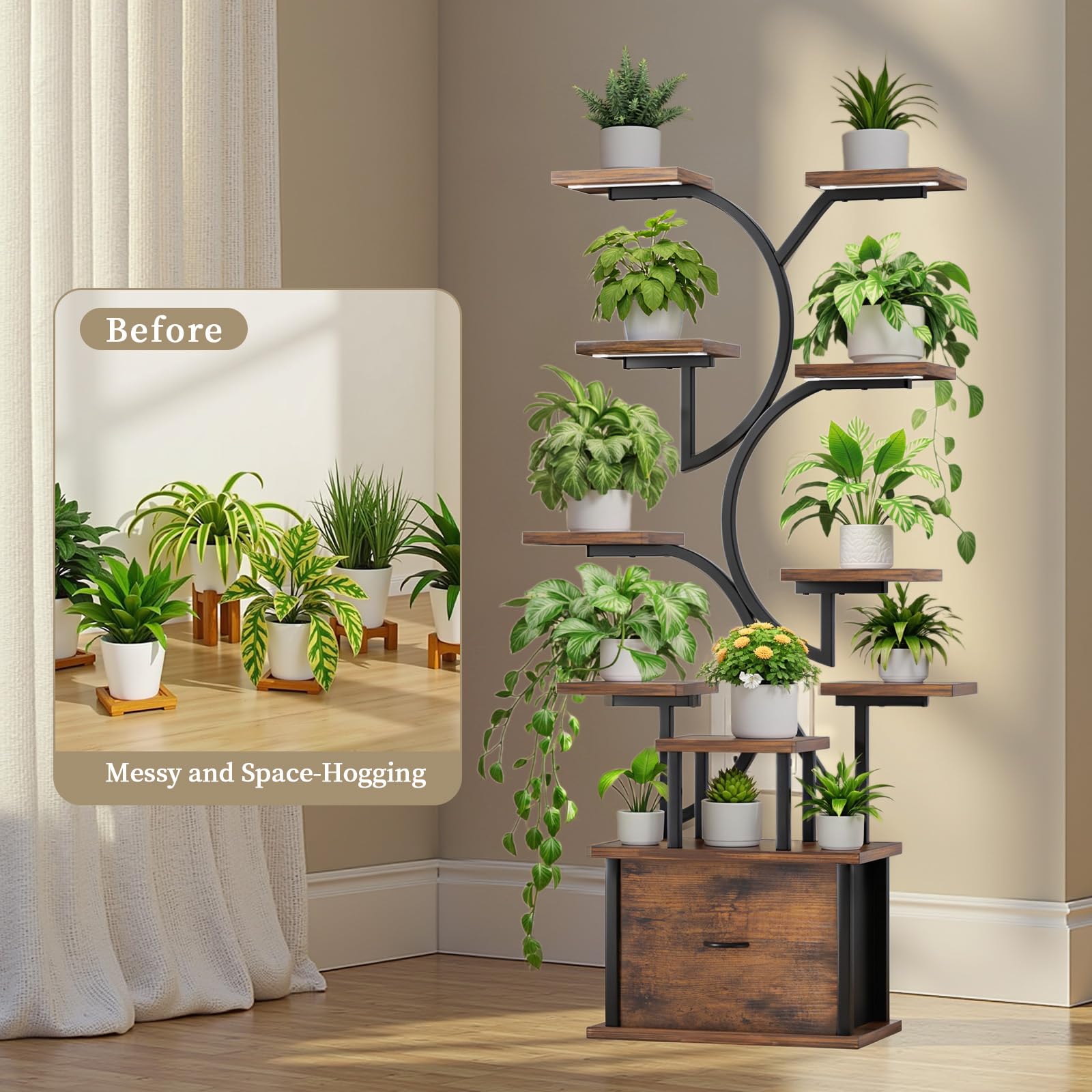 KELHOMECL shelf detail highlighting waterproof boards and staggered layout benefit