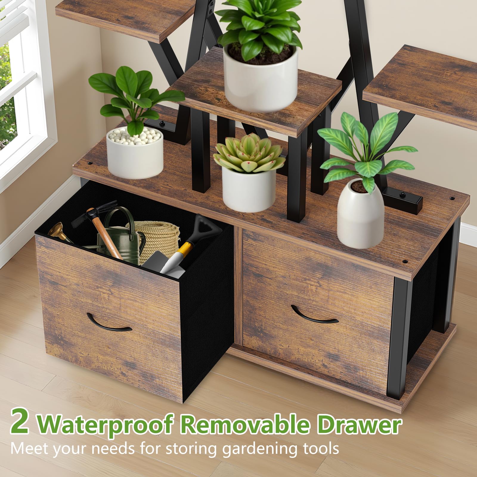KELHOMECL full display of staggered tiers holding mixed plants maximizing vertical space benefit