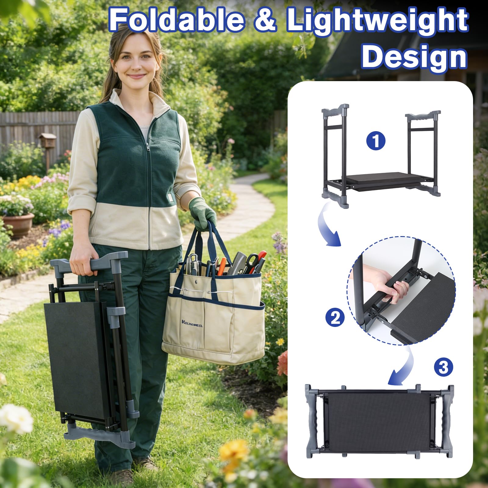 KELHOMECL tool pouch attached with tools for organized gardening efficiency