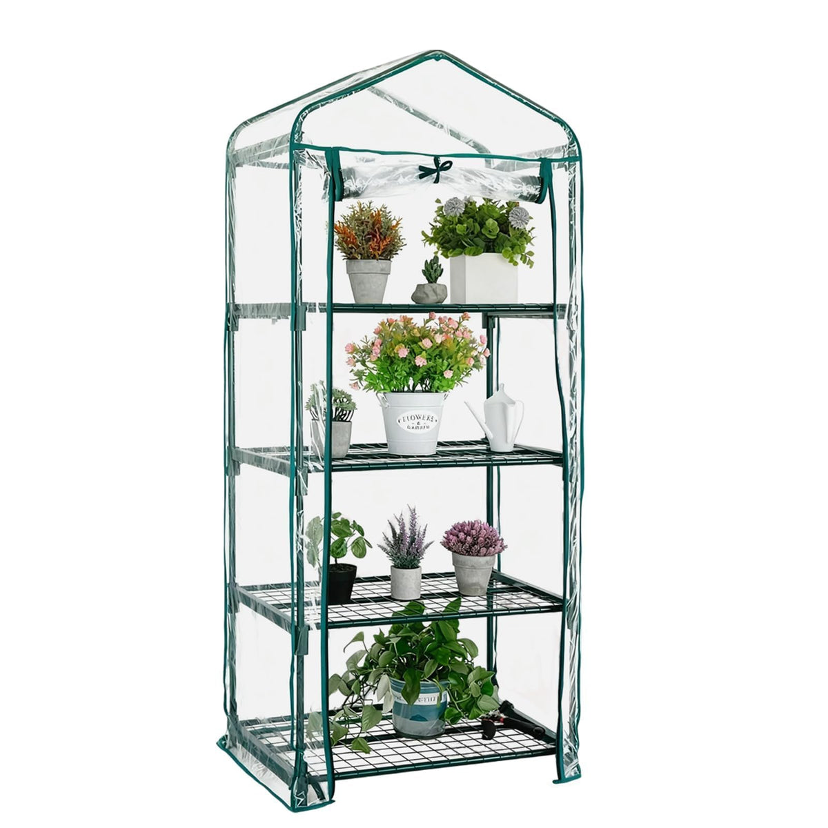 Kelived front view assembled shows compact greenhouse protecting plants