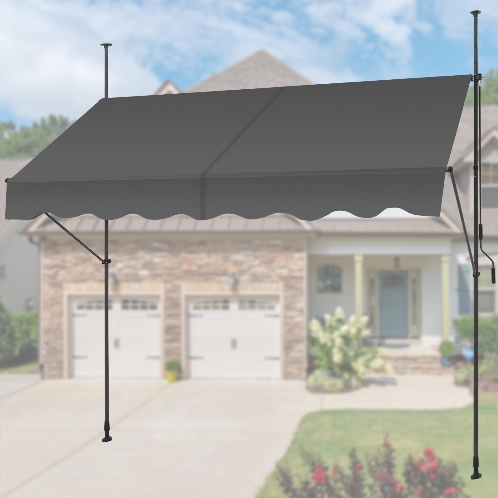 KELIXU front view installed awning showing patio shade and UV protection