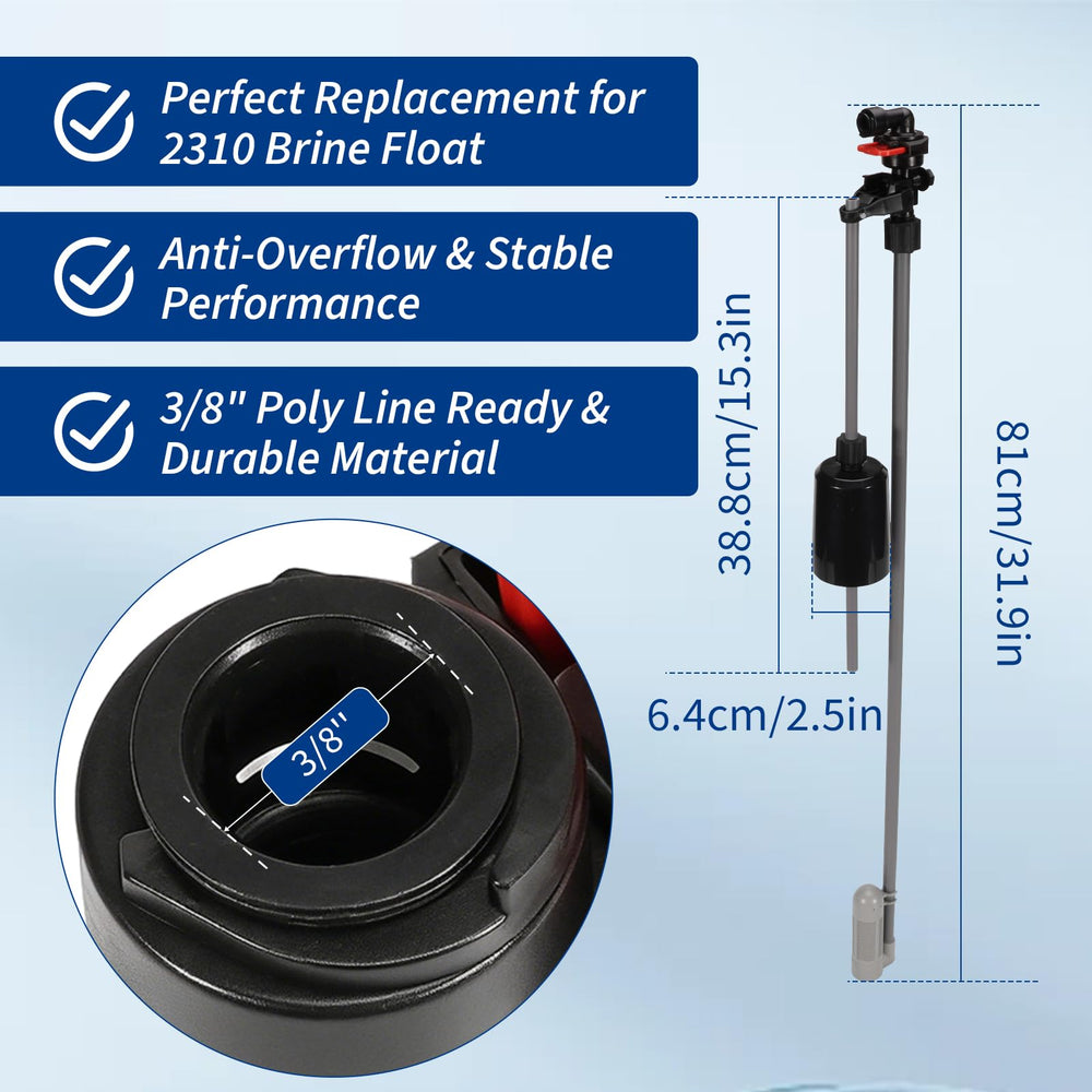 kelmado float showing 3/8" poly line connection for quick plumbing hookup benefit