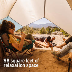 Kelty Sunshade interior showing spacious 78 sq ft area for comfortable group use