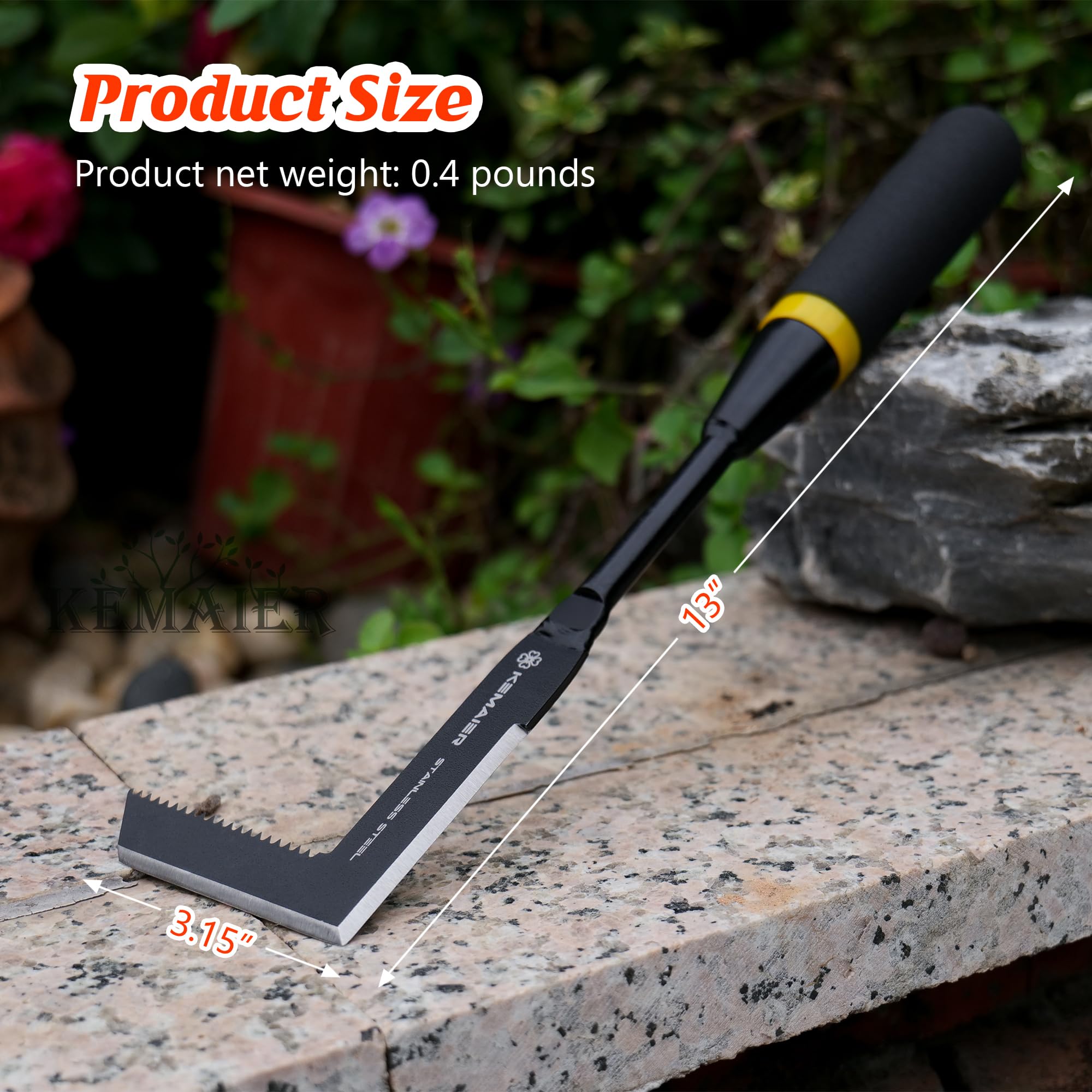 Kemaier crack weeder pointed tip extracting weeds from tight pavement joints