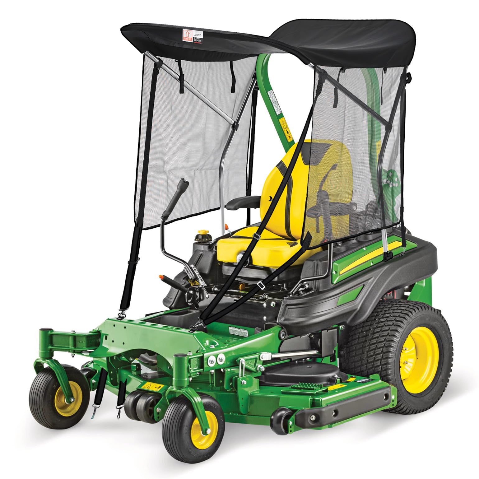 KEMIMOTO canopy in use with operator showing cooler, comfortable mowing