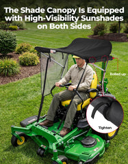 KEMIMOTO canopy mounted on a zero-turn mower showing installed stability