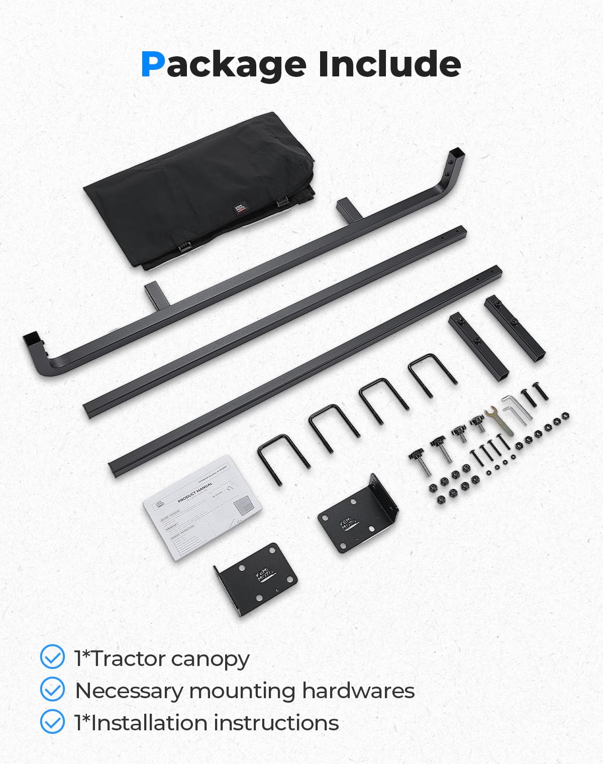 KEMIMOTO installation hardware laid out for simple assembly benefit