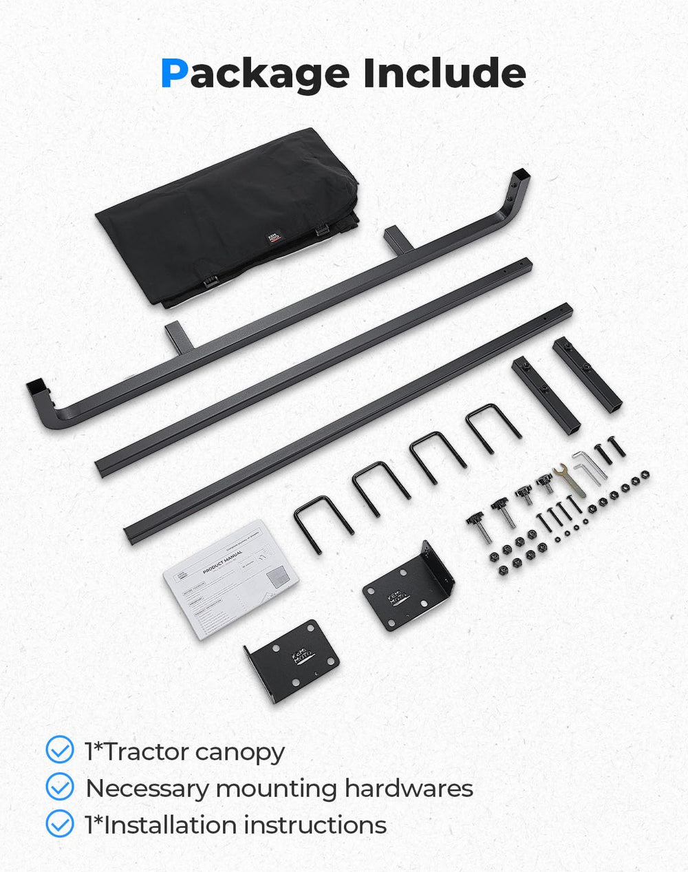 KEMIMOTO installation hardware laid out for simple assembly benefit