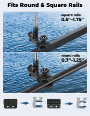 KEMIMOTO mounted on pontoon rail showing secure clamp and tidy flag display