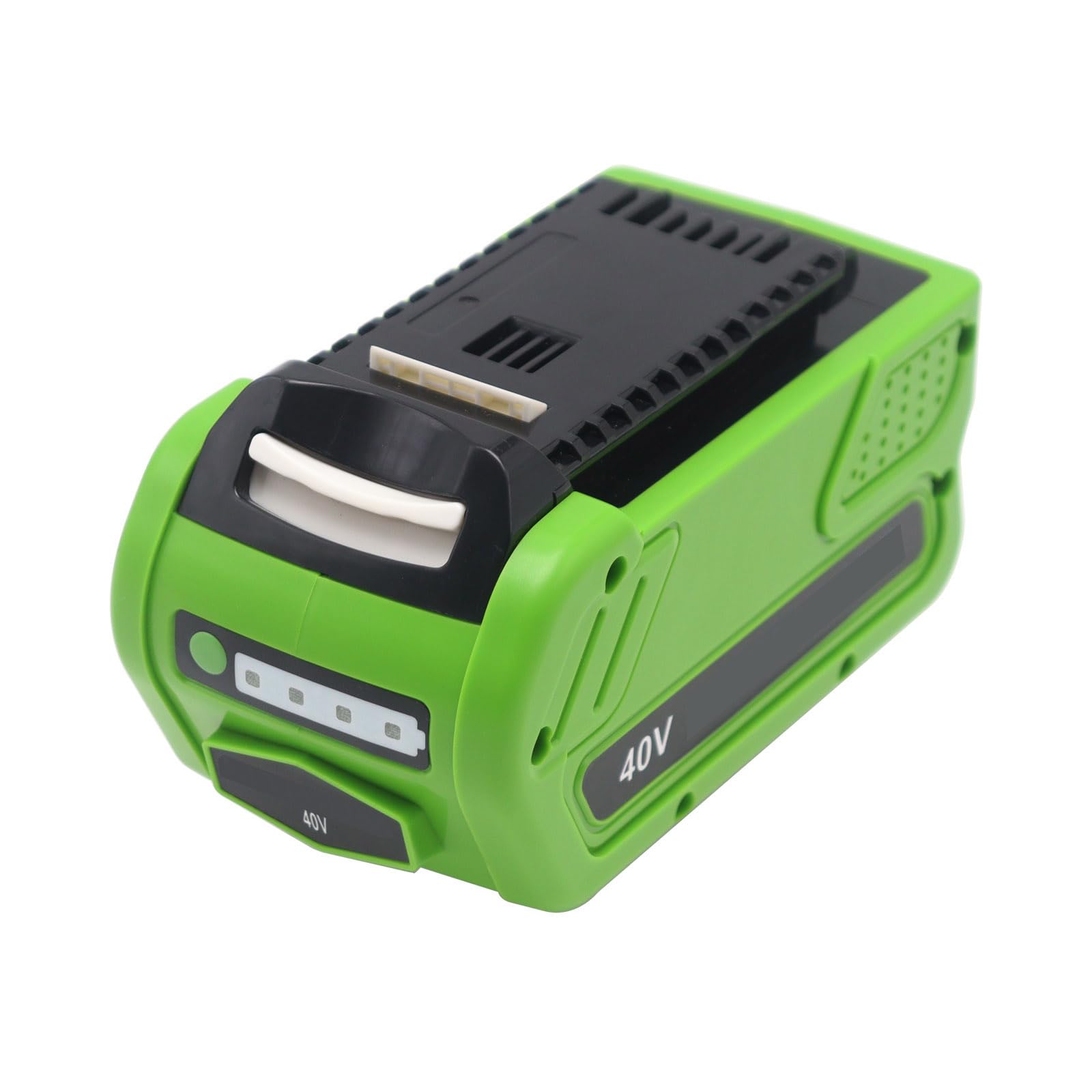 Kemjio 40V 4.0Ah battery front view showing compact replacement for GreenWks