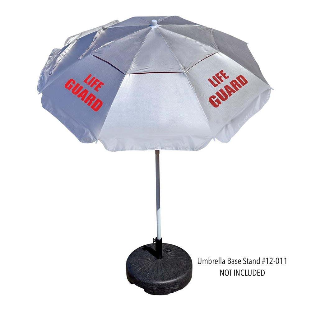 Kemp USA umbrella next to chair for scale showing compact footprint advantage