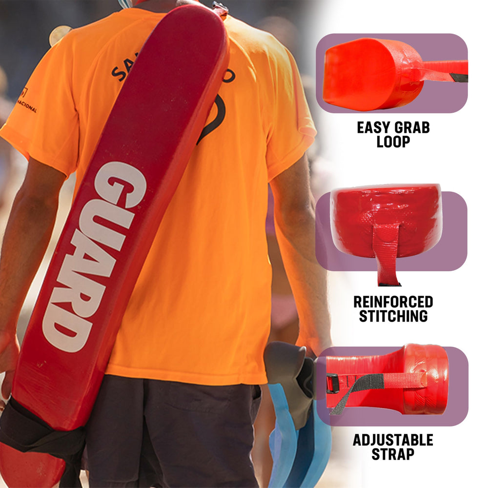 Kemp USA tube next to swimmer illustrating 50-inch size and control
