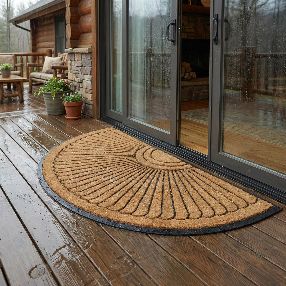 Kempf mat installed under wide double doors offering full coverage benefit