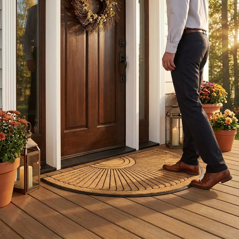 Kempf mat on covered porch resists moisture and keeps entry tidy