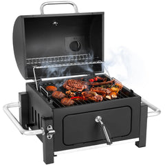 Kendane portable charcoal grill front view showing compact tabletop design and cooking area