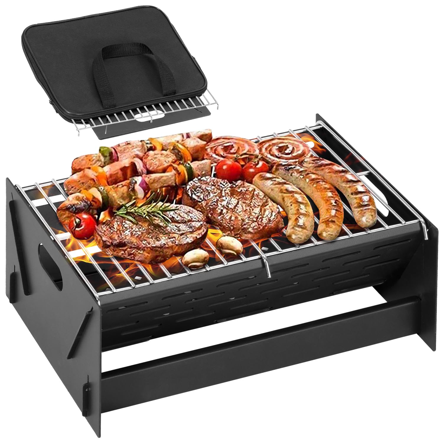 Kendane front view of assembled grill showing compact cooking surface benefit