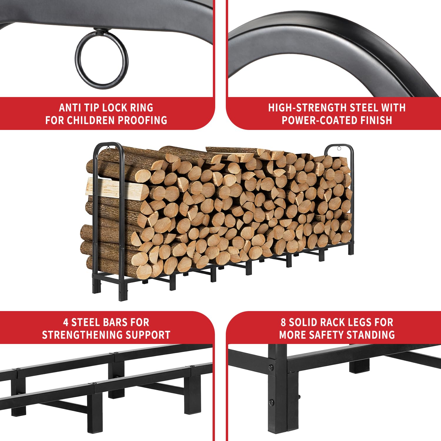 Kendane rack in backyard lifestyle keeps firewood organized and ready outdoors
