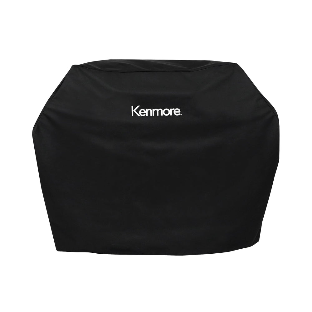 Kenmore front view of 56-inch grill cover protecting grill from elements