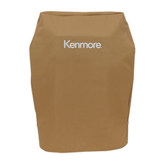 Kenmore front view of full tan cover protecting grill and preventing weather damage