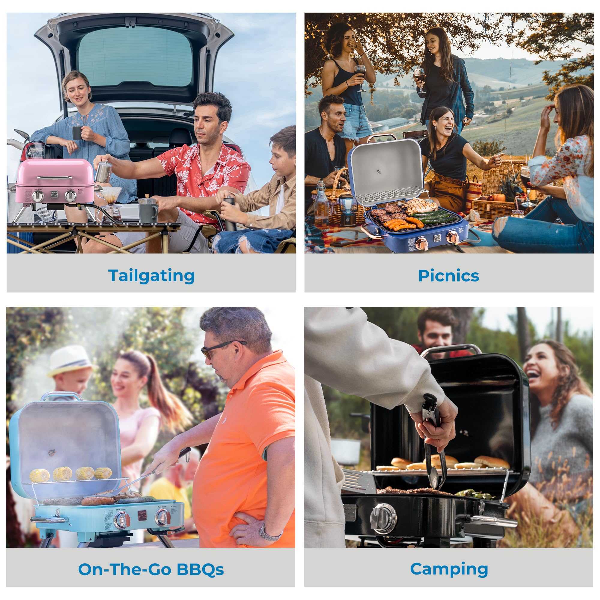Kenmore portable grill in a camping setup showing on-the-go cooking convenience benefit