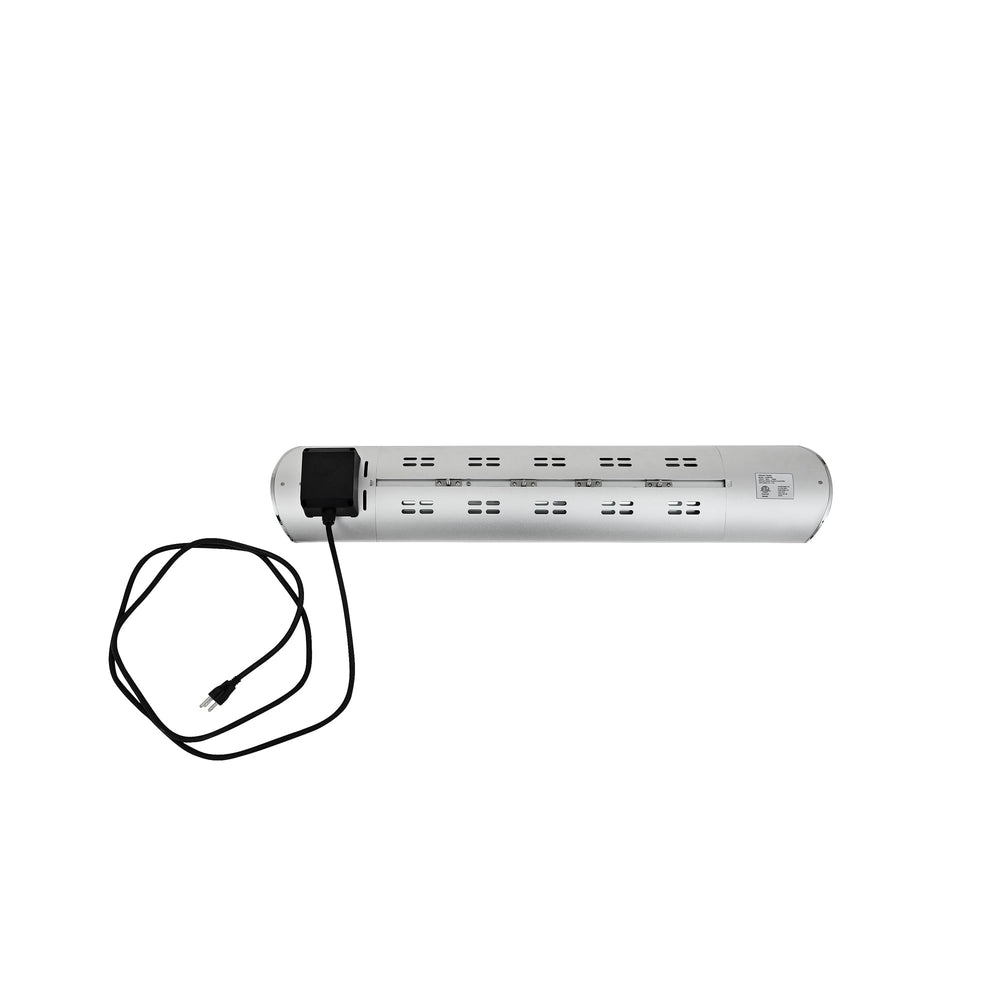 Kenmore heater next to person illustrating size and targeted heating coverage
