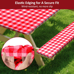 KENOBEE bench cover detail stretched over bench highlighting secure elastic fit benefit