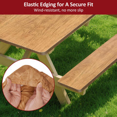 KENOBEE bench cover detail with elastic hem securing fit and resisting wind