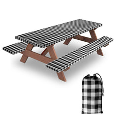 KENOBEE front view of 8ft picnic table cover showing full checkered fit and protection