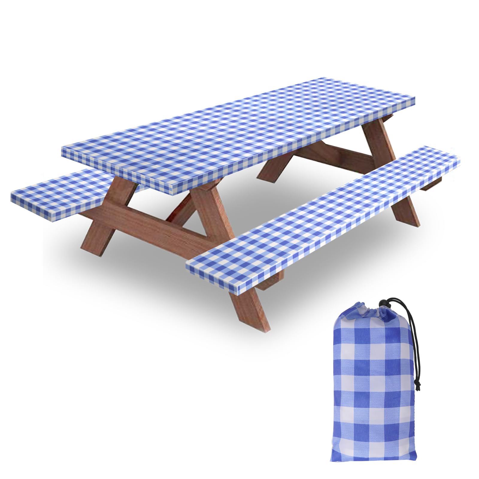 KENOBEE front view of full 96in table cover showing fitted checkered protection and neat finish