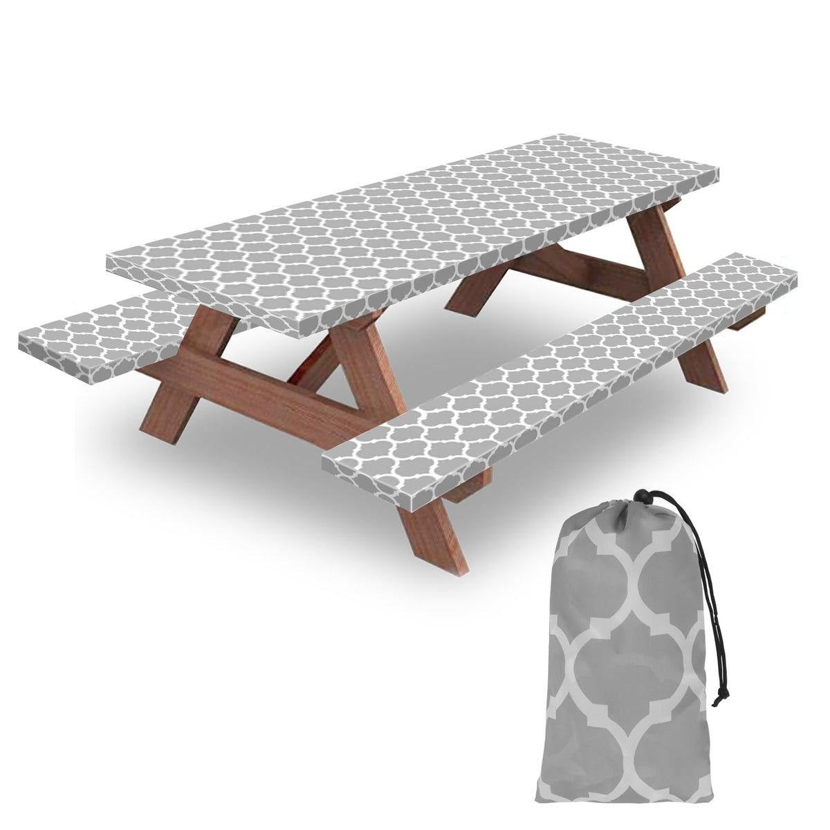 KENOBEE picnic table cover front view protecting table for easy cleanup