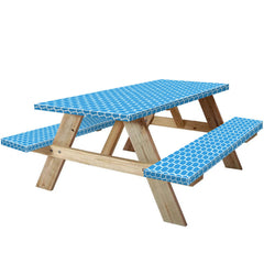 KENOBEE front view of full 96-inch table cover showing snug elastic fit for tidy events