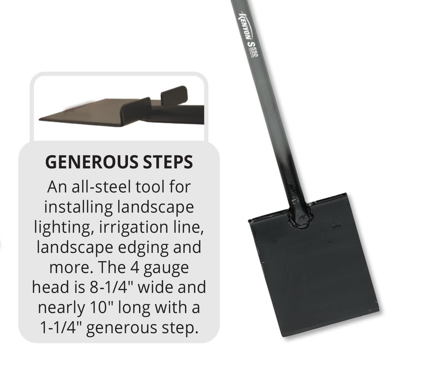 Kenyon S550 head close-up highlighting square head and 1¼" step for precise cuts