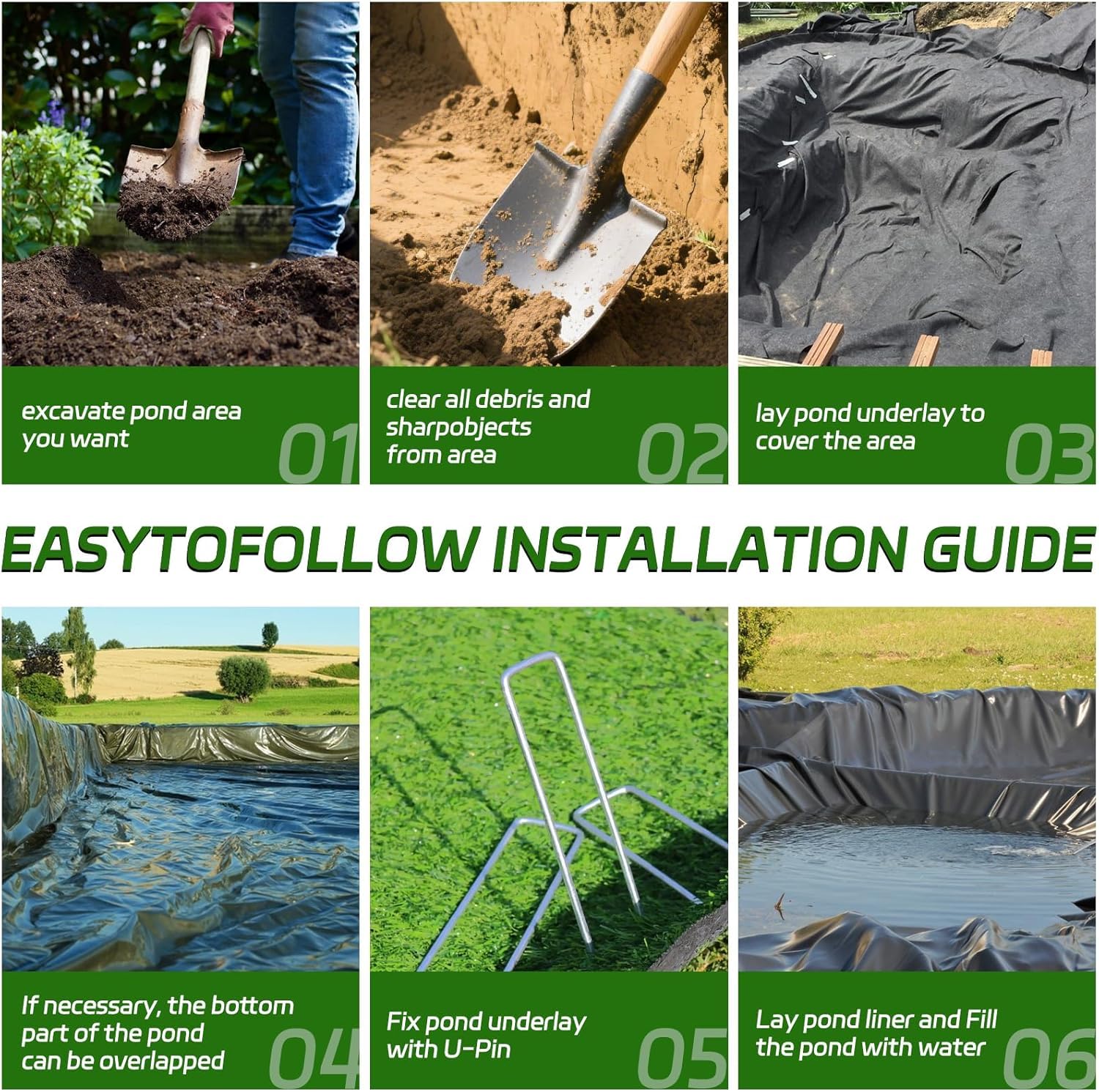 KEPYDRMTF garden staple U-pins laid out with underlayment to show anchoring and installation ease