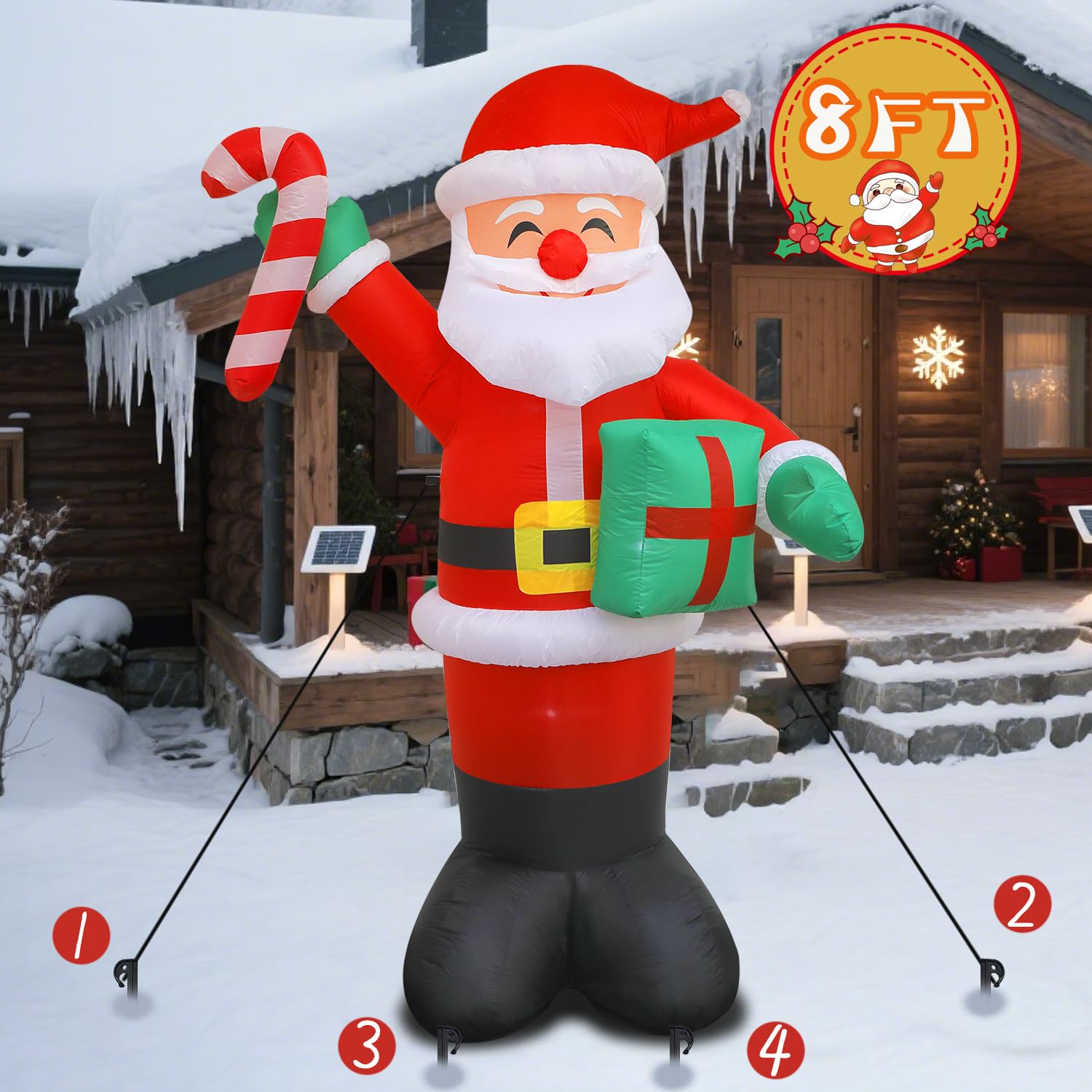Kerithsoco Santa lit at night with LEDs providing bright, eye-catching yard illumination