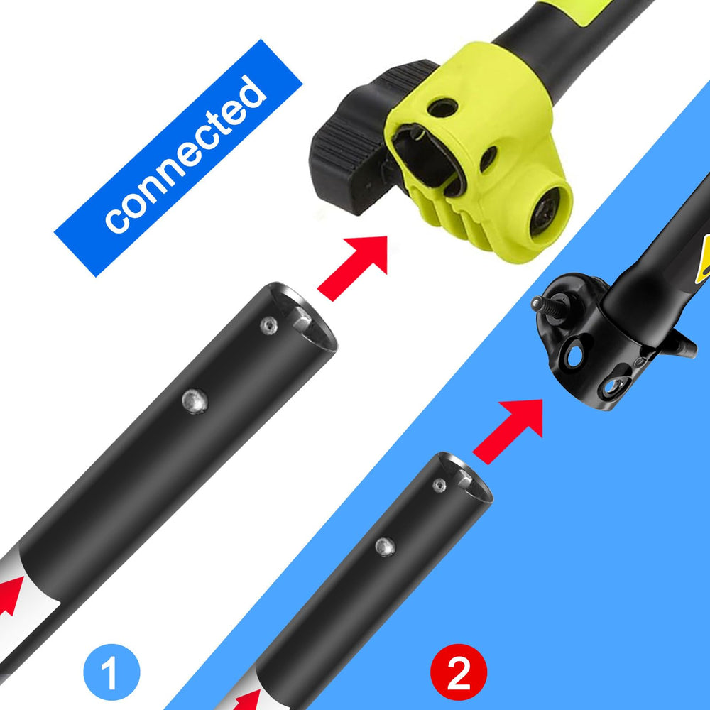 Kerlista attachment in use trimming a tall hedge for extended reach benefit