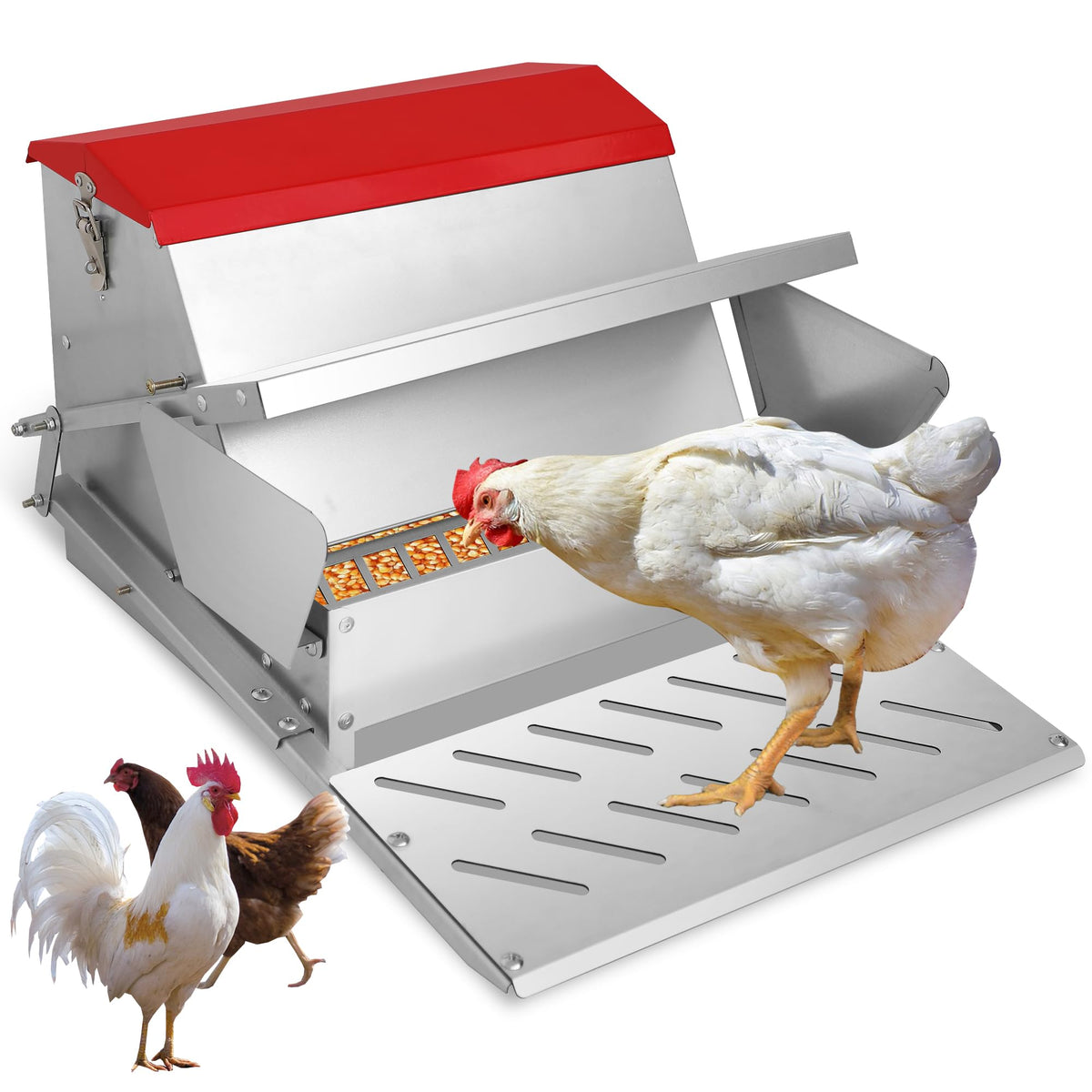 Kerty front view steel feeder showing weatherproof design and capacity benefit