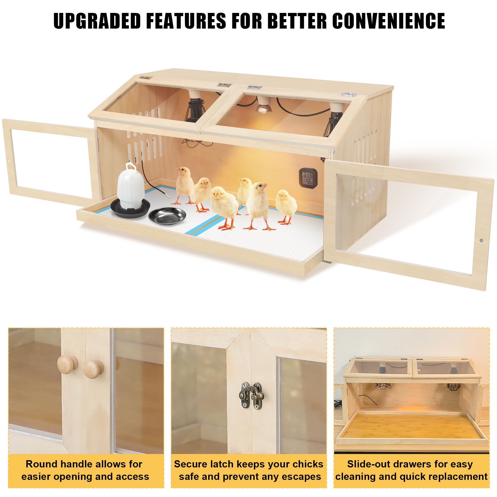 Kerty slide-out drawer pulled out for fast cleaning and bedding replacement
