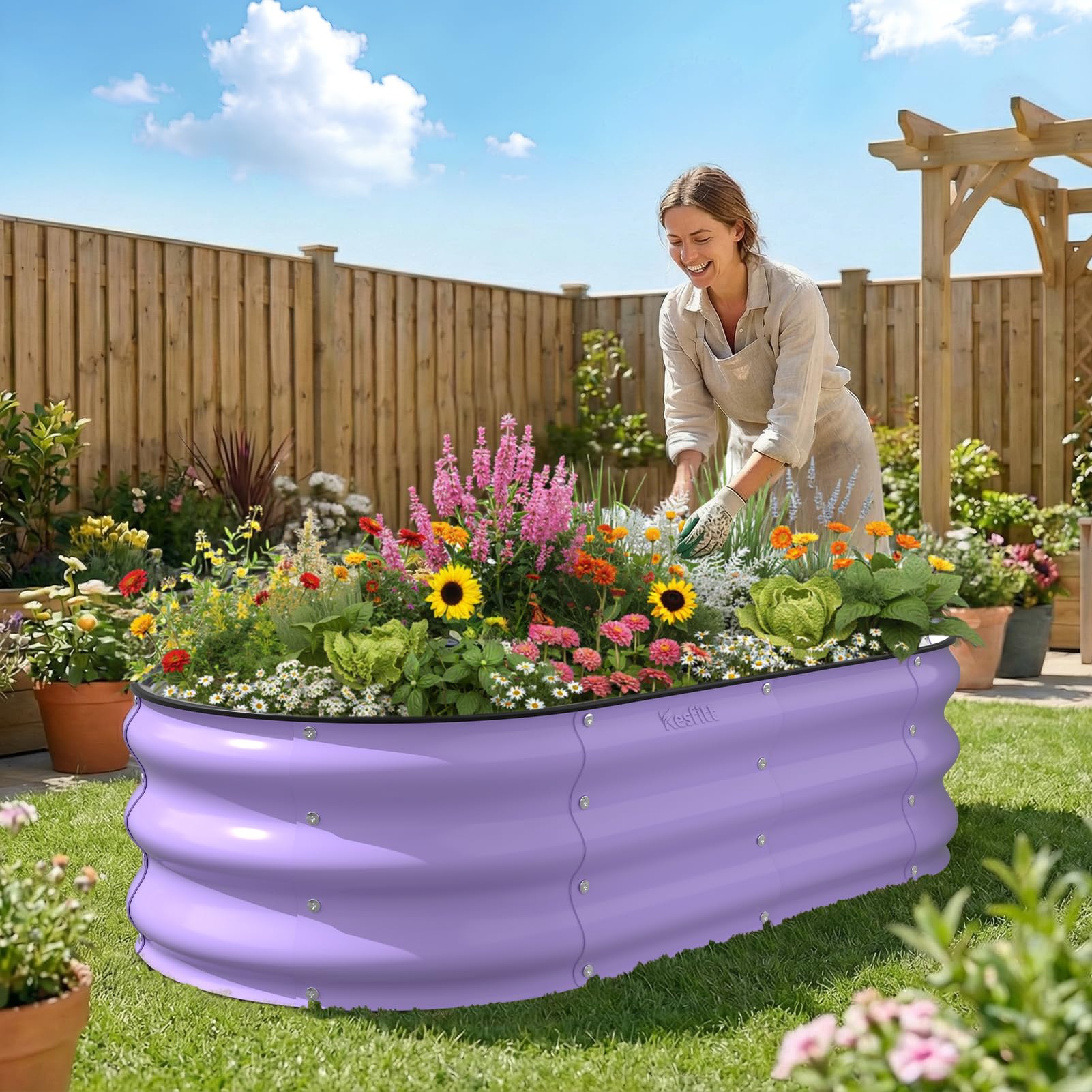 Kesfitt assembled lavender bed placed in yard illustrating attractive outdoor styling