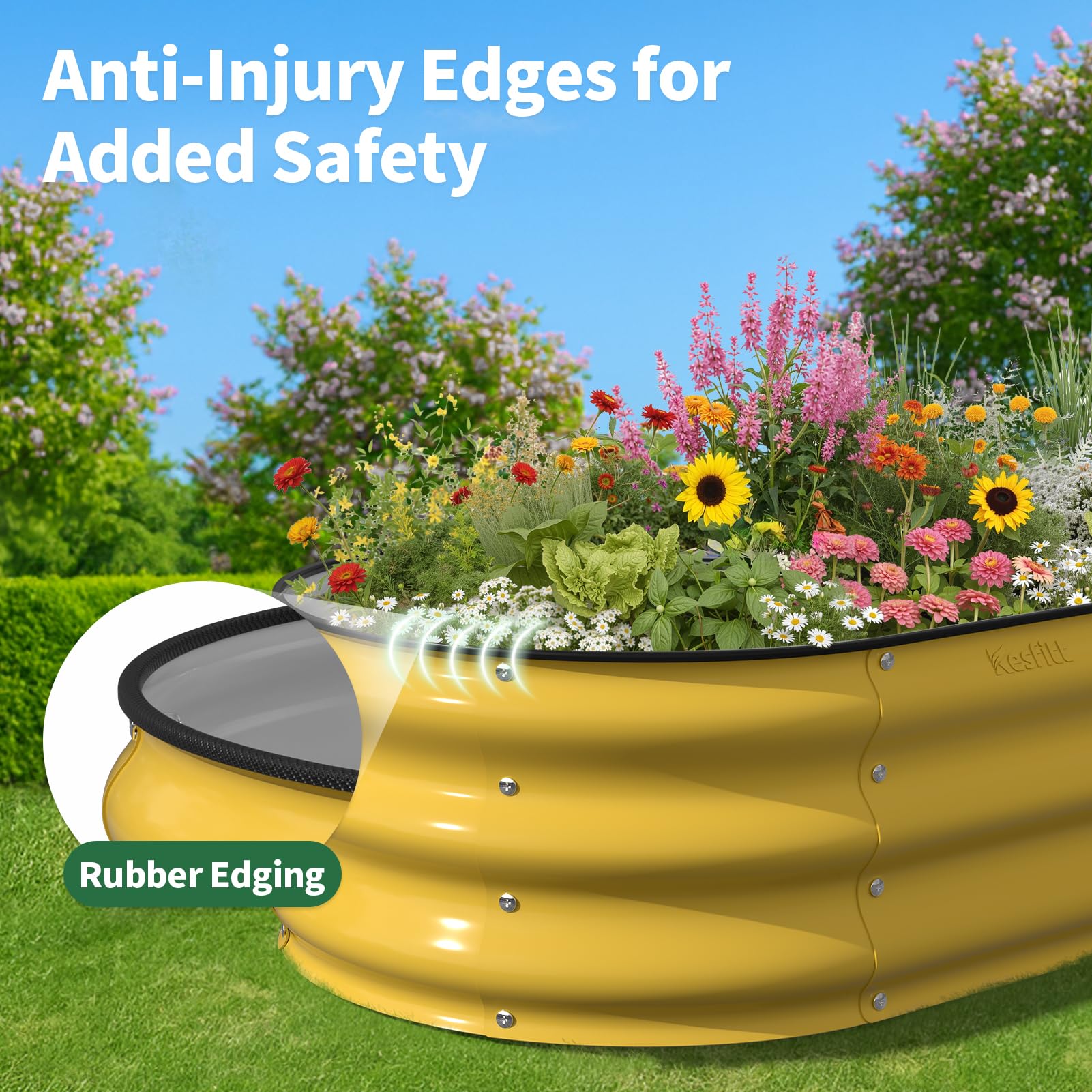 Kesfitt detail of safety edging and bolt connections showing secure assembly and safer edges benefit
