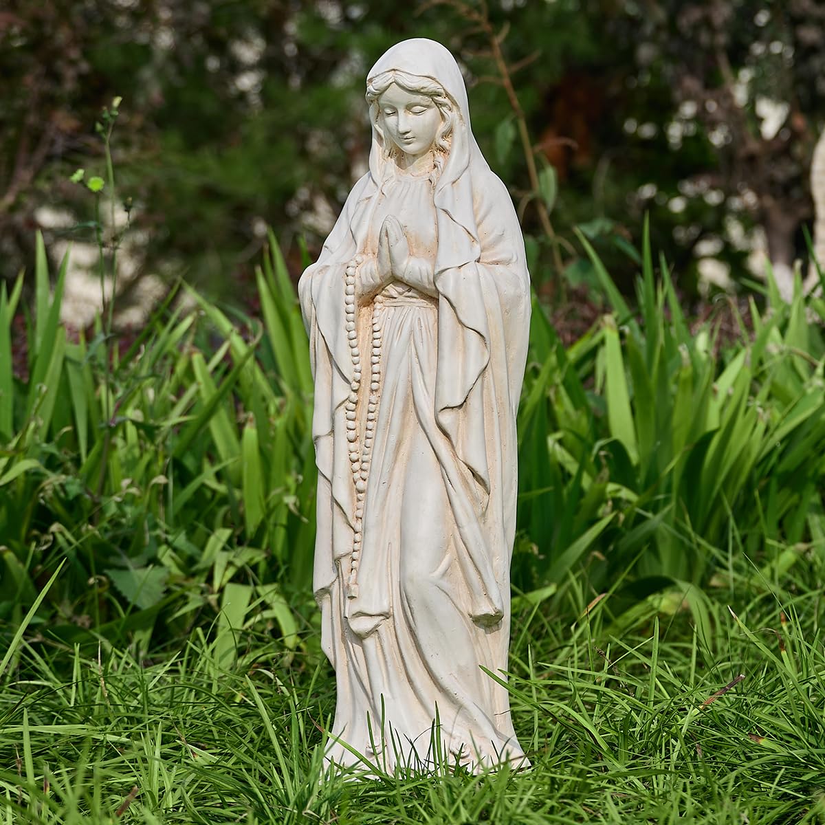 Keslecy Virgin Mary close view of hand finish showing unique vintage character