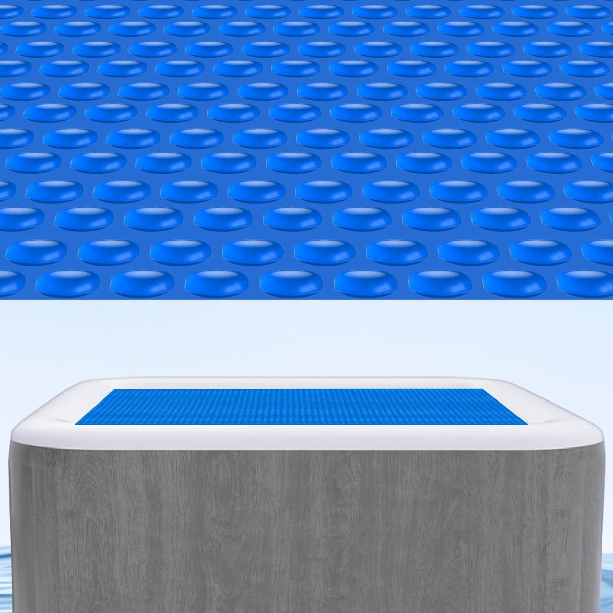 Kestnsee front view of square solar cover showing full surface and fit benefit