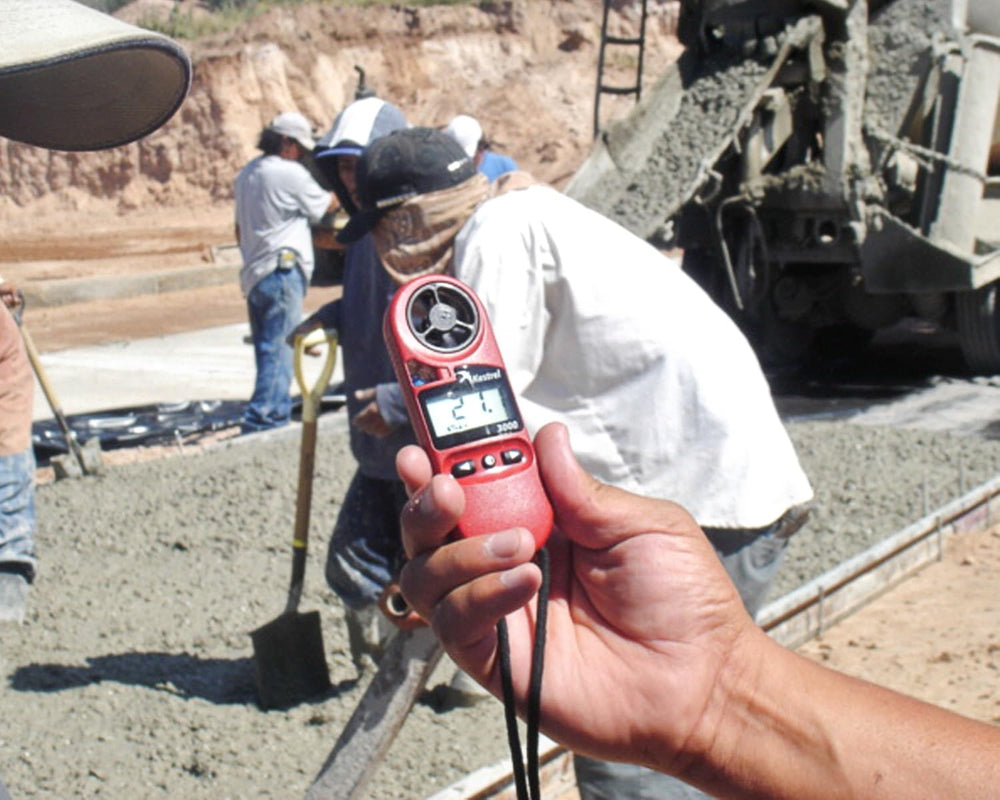Kestrel 3000 in athletic training setting measuring wind and temperature on-site