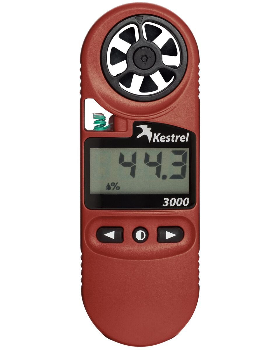 Kestrel 3000 front display showing wind and temperature readings for quick decisions