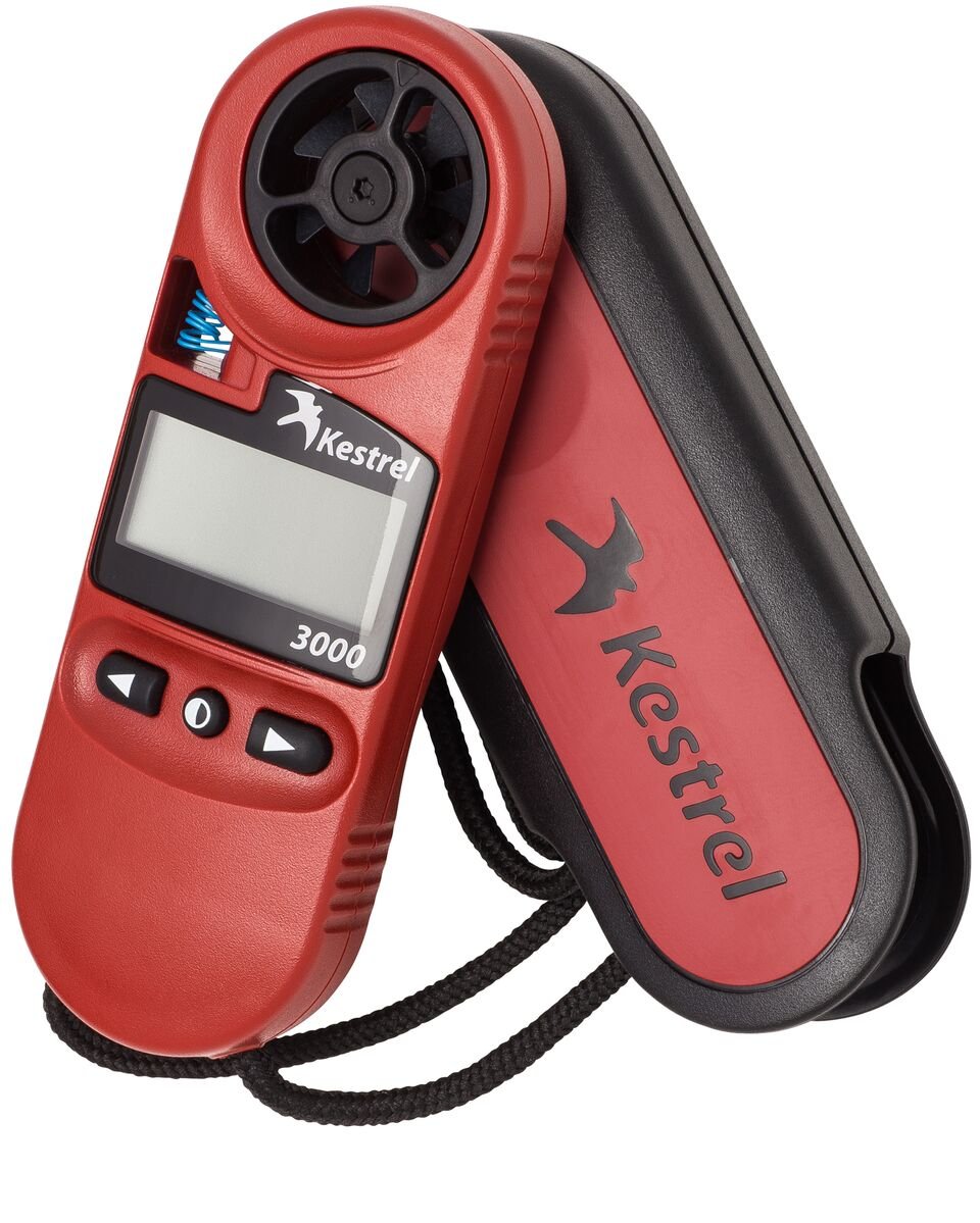 Kestrel 3000 LCD readout detail showing heat stress and humidity metrics clearly