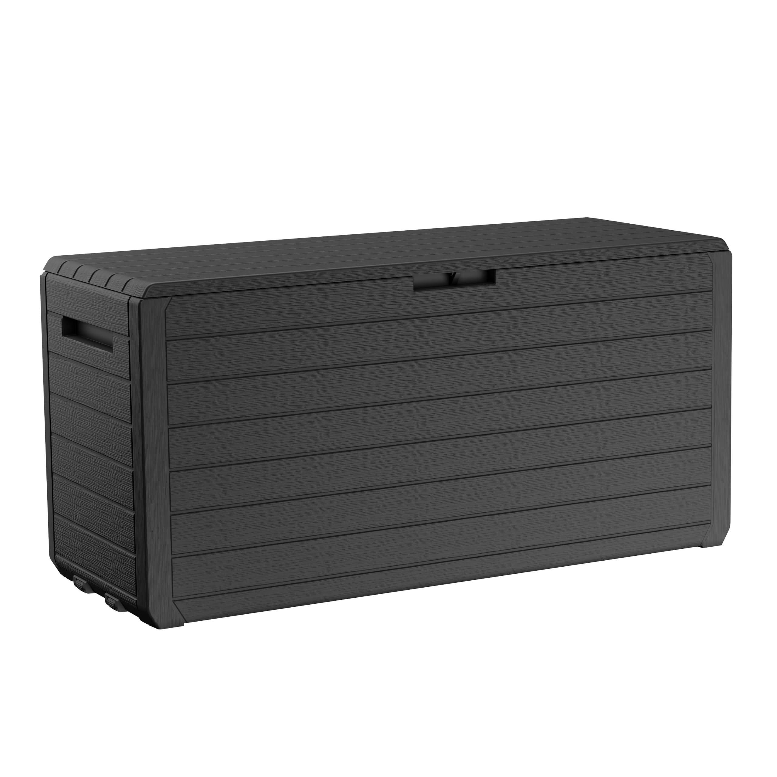 Keter Atlas front view showing clean design and roomy storage benefit