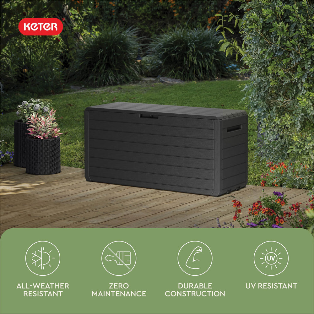 Keter Atlas placed poolside organizing toys and accessories neatly
