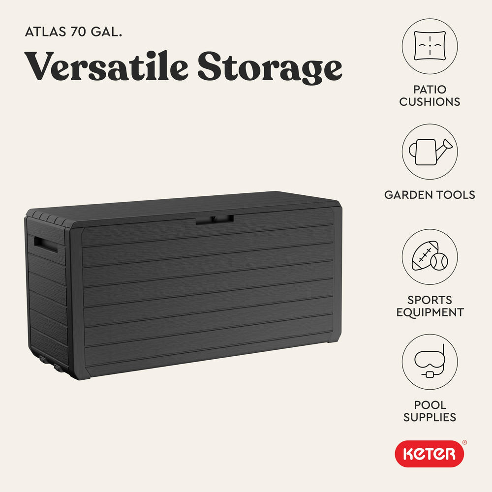 Keter Atlas shedding rainwater to protect contents from moisture
